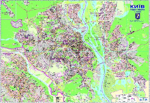 Карта Києва, детальна М1: 15 000, 214х147, ламінована / планки