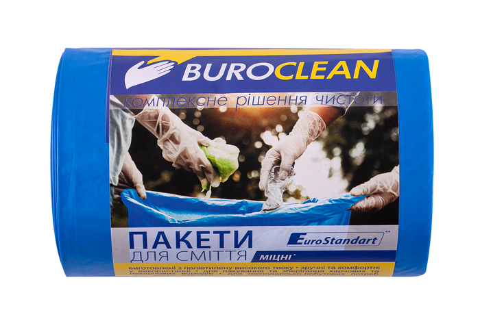 Пакети для мусора 60л/40 шт, міцні, сині 600х800мм, 22мкм BuroClean EuroStandart