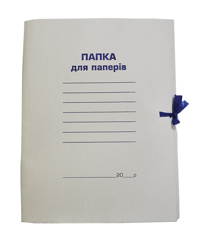 Папка на зав'язках, А4, картон 0,41 мм, цільнокройна