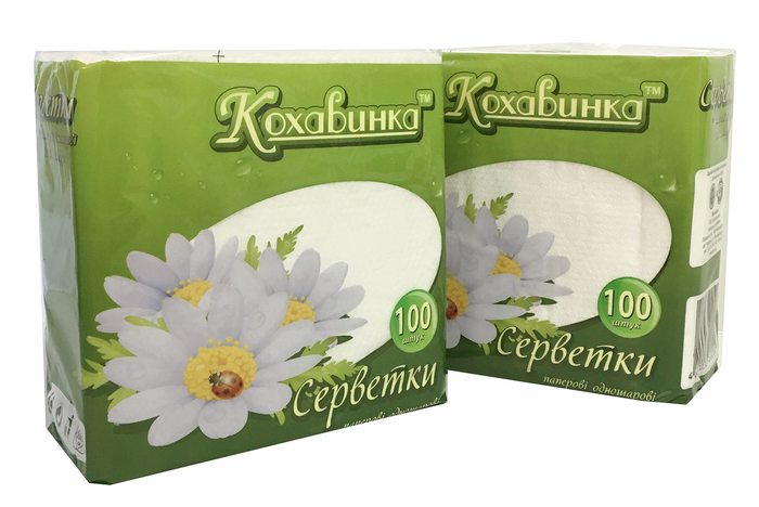 Серветки паперові, 330*330, 100шт., в п/п упак., білий, КОХАВИНКА