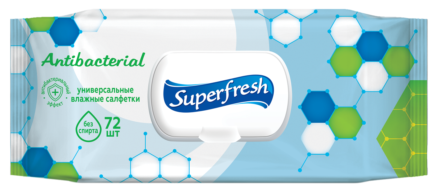 Серветки вологі "Superfresh" Антибактеріальні з клапаном, 72 шт