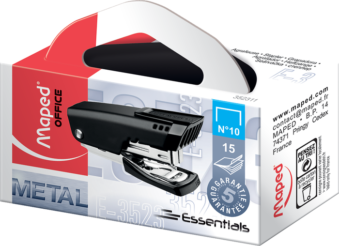 Степлер ESSENTIALS, метал, 15л., (скоби №10), чорний